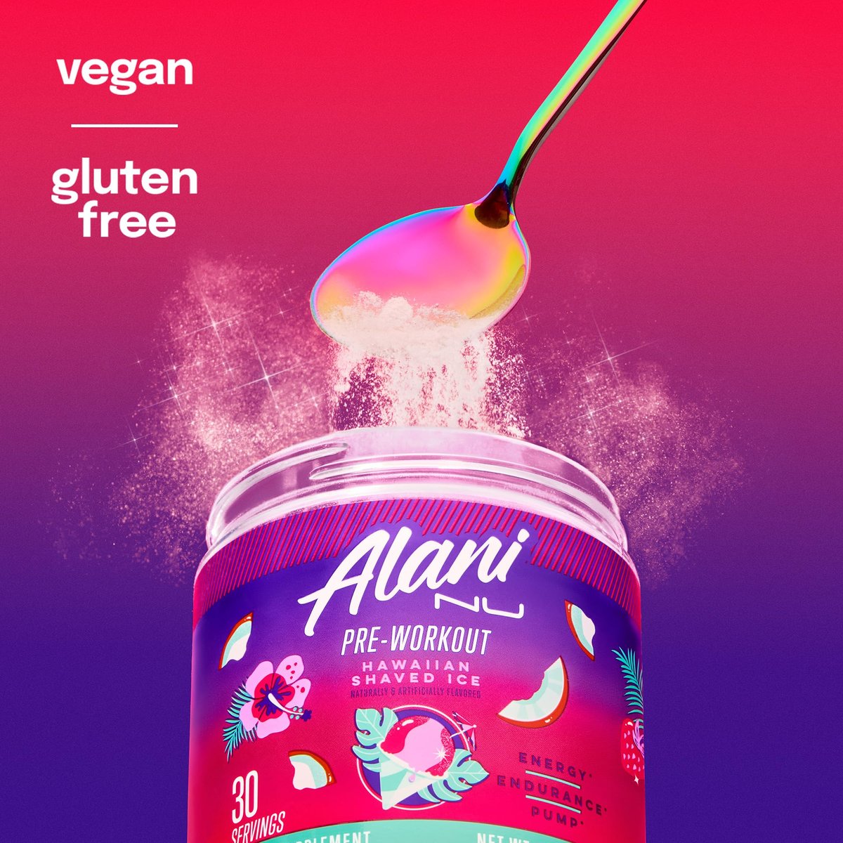 Alani Nu Pre Workout Powder Hawaiian Shaved Ice - Amino Energy Boost, Endurance Supplement, Sugar Free, 200mg Caffeine, L-Theanine, Beta-Alanine, L-Citrulline, 30 Servings - görsel 2