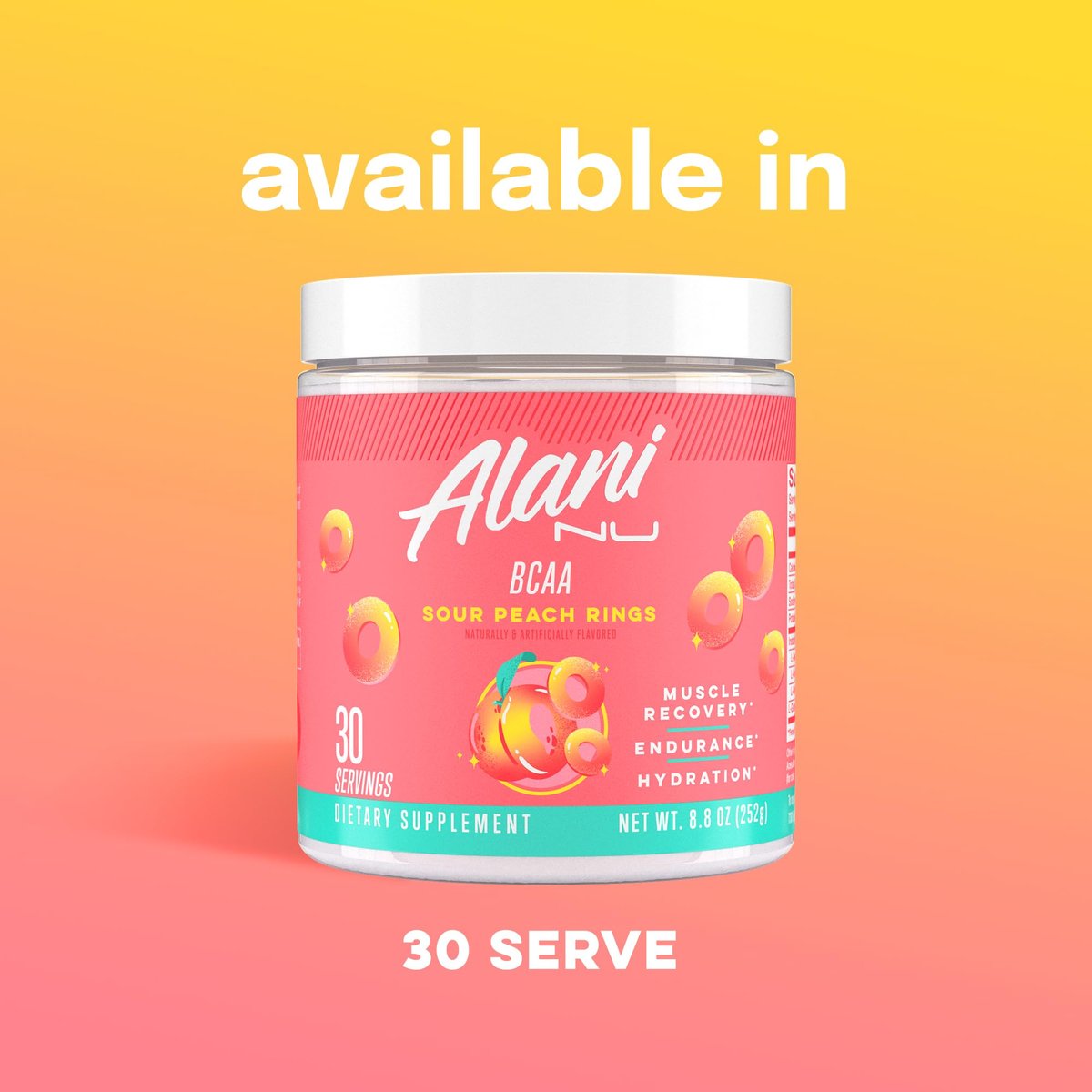 Alani Nu BCAA Sour Peach Ring | Branch Chain Essential Amino Acids | 2:1:1 Formula | Supplement Powder | Muscle Recovery Vitamins for Post-Workout | 30 Servings - görsel 5