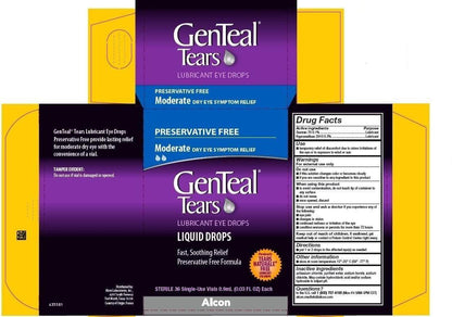 GenTeal Tears Lubricant Eye Drops, Moderate Liquid Drops, Single-Use Vials, 1 Pack of 36 ct, 0.03 Fl Oz