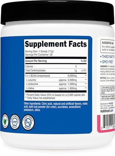 Nutricost BCAA Powder 2:1:1 (Raspberry Lemonade, 30 Servings)
