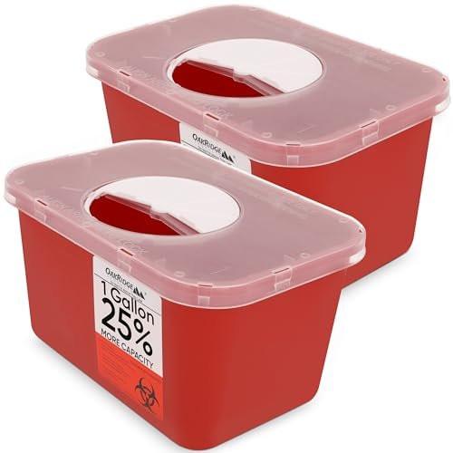Oakridge Products Large Sharps Container for Home Use and Professional 1 Gallon (2-Pack), Biohazard Needle and Syringe Disposal, Rotating Lid, CDC Certified - görsel 1