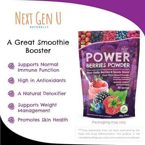 Super Berry Powder - 150g - Immune Support - Food Supplement - Superfood Berries - Smoothie Mix for Shakes - Healthy Boost for Detox Juice Beverages or Any Drink - by NextGenU - görsel 8