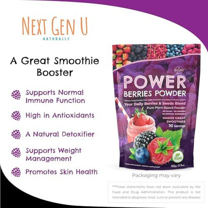 Super Berry Powder - 150g - Immune Support - Food Supplement - Superfood Berries - Smoothie Mix for Shakes - Healthy Boost for Detox Juice Beverages or Any Drink - by NextGenU