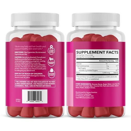 5000mcg Biotin Gummies for Hair, Skin and Nails - Vegan Supplement for Women and Men - GLP-1 Nutritional Support to Promote Luscious Locks and Radiant Skin - Vitamin B7 - Strawberry Flavor, 90 Count - görsel 15