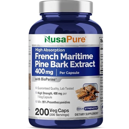 NusaPure French Maritime Pine Bark Extract 400mg per Veggie Caps 200-Day Supply with Bioperine – Non-GMO Vegan - görsel 7