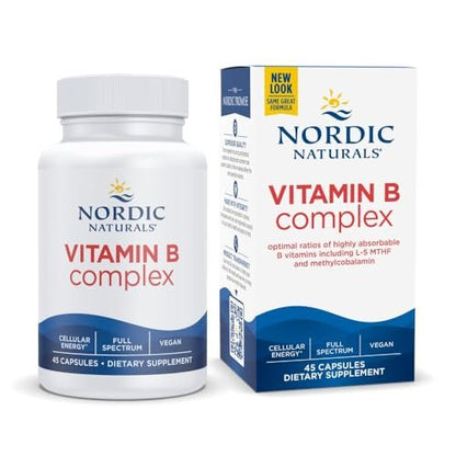 Nordic Naturals Vitamin B Complex - 45 Capsules Thiamine, Riboflavin, Niacin, B6 & B12, Folate, Biotin, Pantothenic Acid Heart Brain Health, Energy, Metabolism Non-GMO