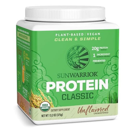Sunwarrior Brown Rice Protein Powder with BCAAs & Amino Acids - Raw Rice Protein Shake, Gluten Free, Low Carb, Dairy Free | Plant Based Classic Sprouted Brown Rice Protein Powder Natural 375g