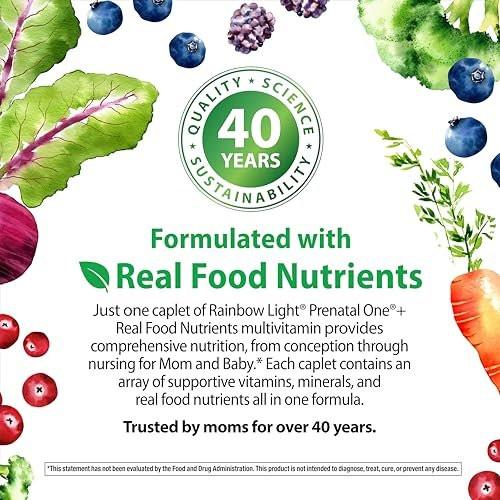 Rainbow Light Prenatal Multivitamin One + for Women | 30 Caplets | Essential Nutrition for Mom & Baby | Real Food Nutrients | with Iron, Vitamins, Folate, Biotin and More - görsel 10