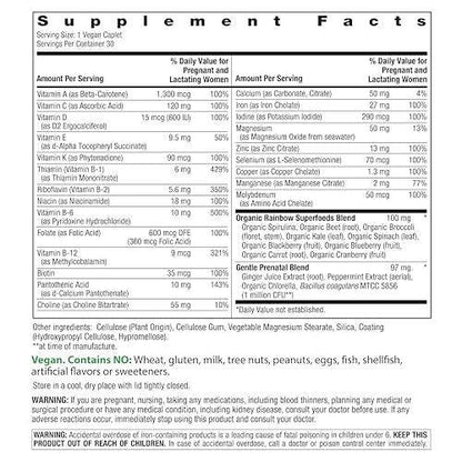 Rainbow Light Prenatal Multivitamin One + for Women | 30 Caplets | Essential Nutrition for Mom & Baby | Real Food Nutrients | with Iron, Vitamins, Folate, Biotin and More