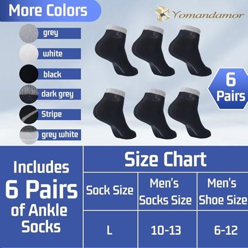 Yomandamor Men's Diabetic Ankle Socks with Seamless Toe and Non-Binding Top, 6 Pairs L Size (10-13) - görsel 13