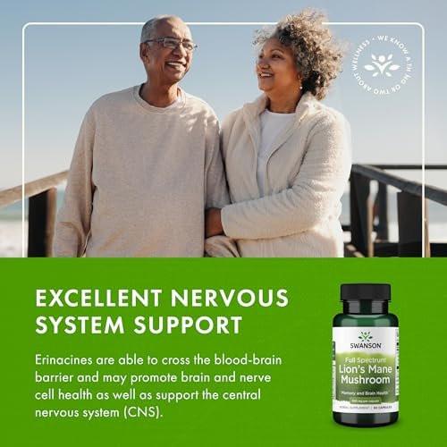 Swanson Lion's Mane Mushroom Brain Health Supplement for Professionals Seeking Mental Focus, Memory, and Clarity Support - 500 mg (60 Vegan Capsules, 4 Bottles) - görsel 2