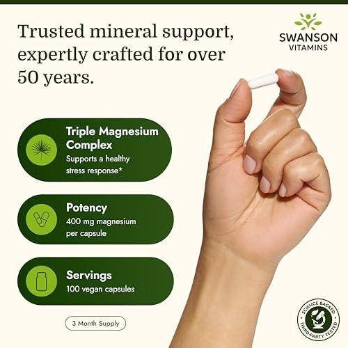 Swanson Triple Magnesium Complex - 100 Capsules, 400mg Each - görsel 5