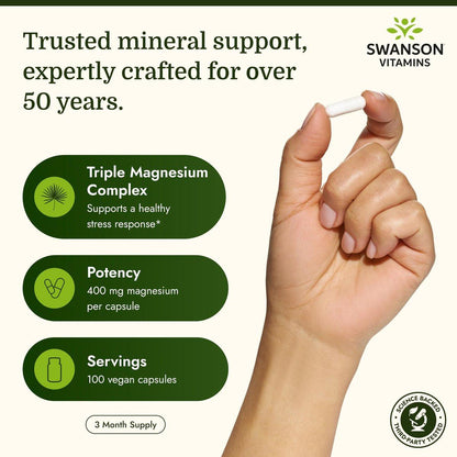 Swanson Triple Magnesium Complex - 100 Capsules, 400mg Each