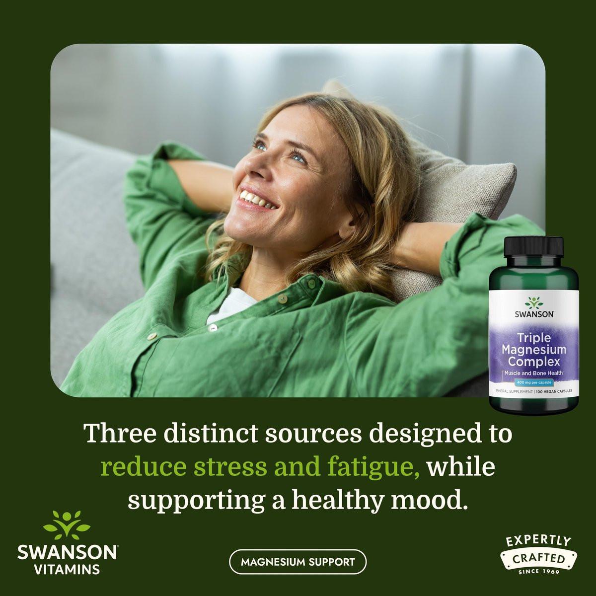 Swanson Triple Magnesium Complex - 100 Capsules, 400mg Each - görsel 4