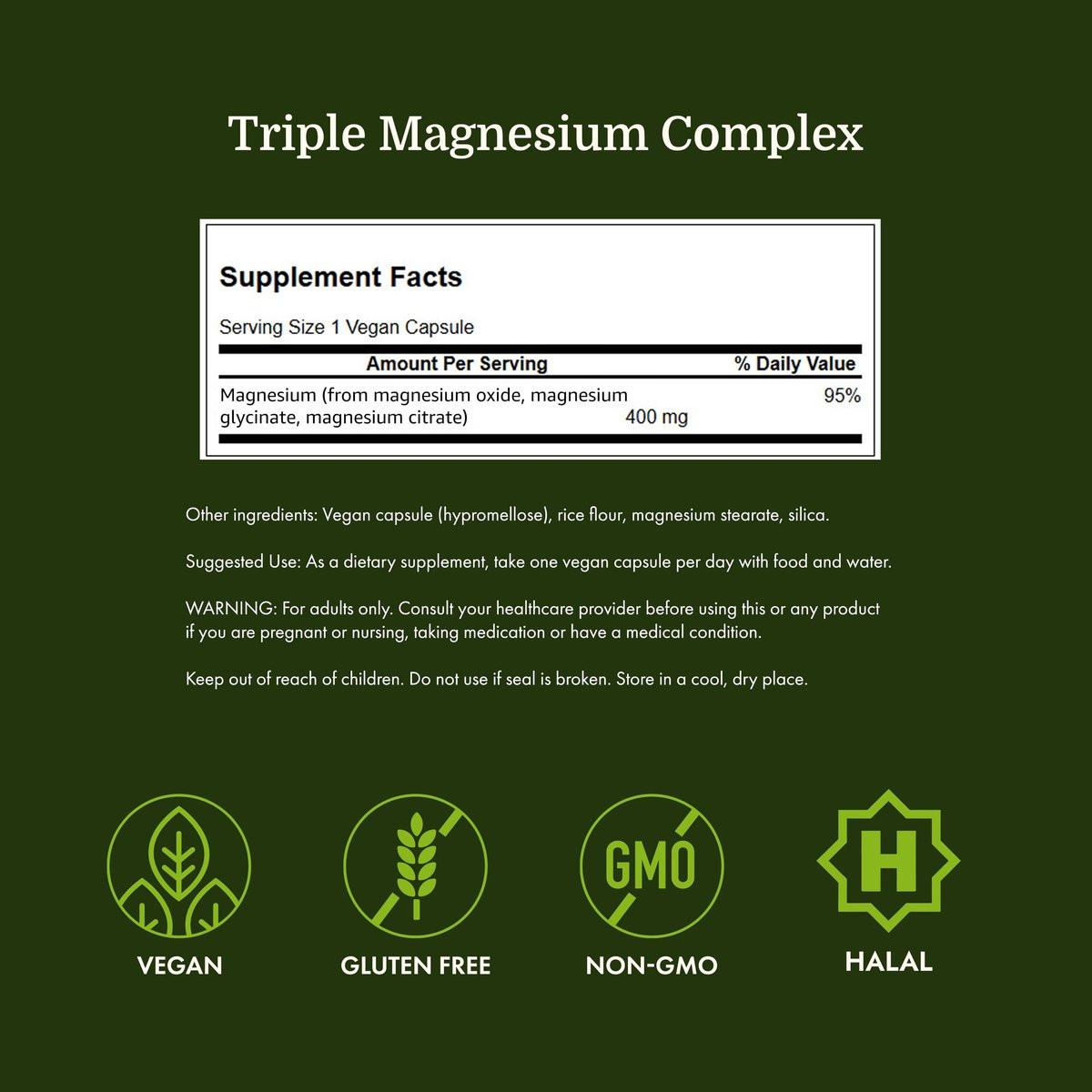 Swanson Triple Magnesium Complex - 100 Capsules, 400mg Each - görsel 8