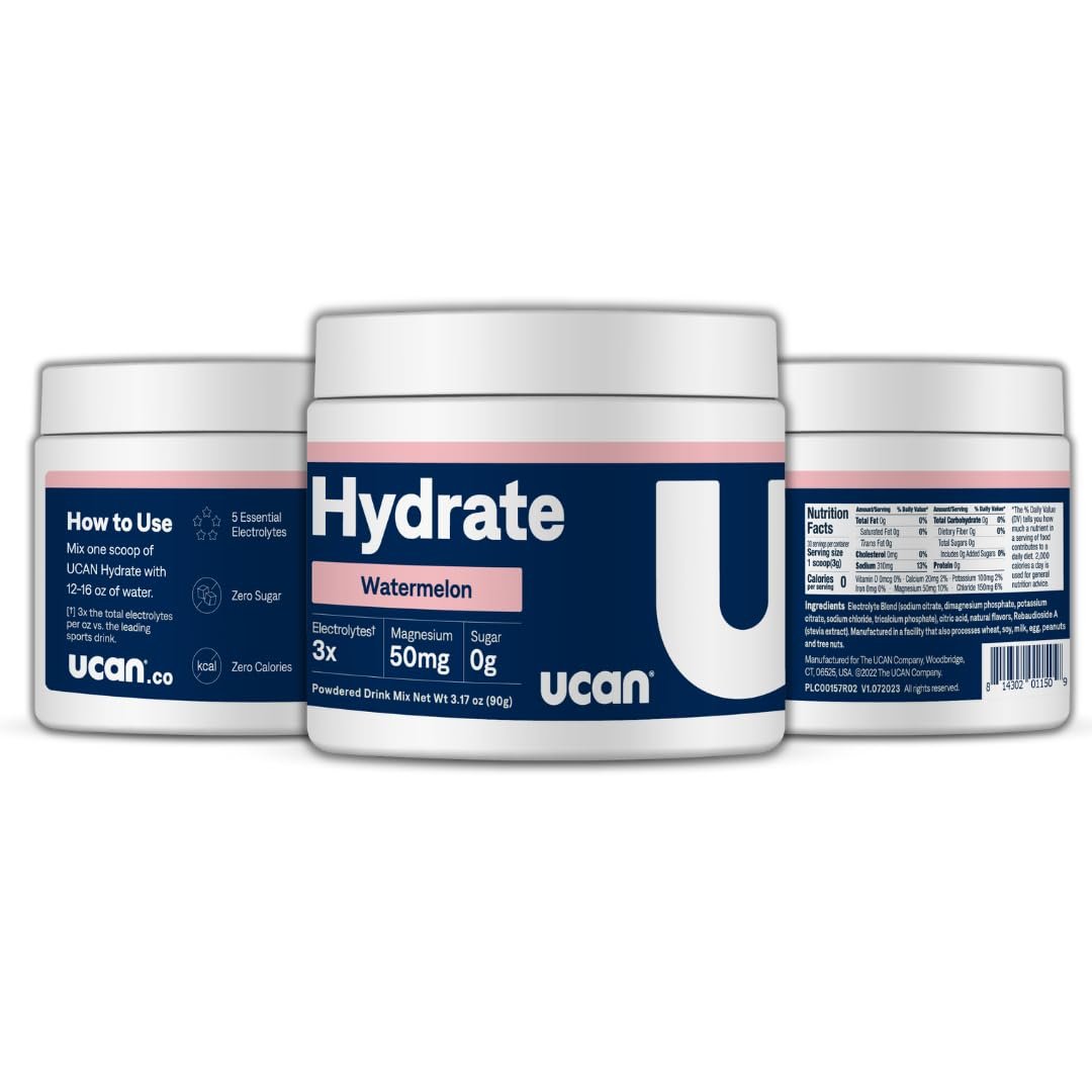 UCAN Hydrate Electrolyte Drink Mix (Watermelon, 30 Servings) Sugar-Free, Keto-Friendly, Vegan, Non-GMO, Gluten-Free Electrolyte Powder with Potassium & Magnesium for Runners & Athletes - görsel 1
