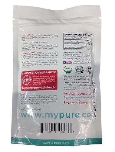 PURE CO USDA Organic Cranberry Concentrate Powder - Organic Cranberry Powder 500mg 50:1 Extract Per 1 Scoop Serving - Kidney Cleanse & Urinary Tract Support for Women - 100 Servings - görsel 4