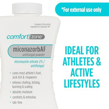 Comfort Zone Miconazorb Antifungal Powder, Talc-Free, Miconazole Nitrate 2%, For Treatment Of Athlete's Foot, Jock Itch And Ringworm, 2.5oz (71g) (3 Pack)