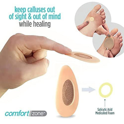 Comfort Zone Medicated Callus Patches for Feet – Effective Treatment with Salicylic Acid, 8 Medicated Patches & 12 Protective Callus Pads, 20 Piece Set
