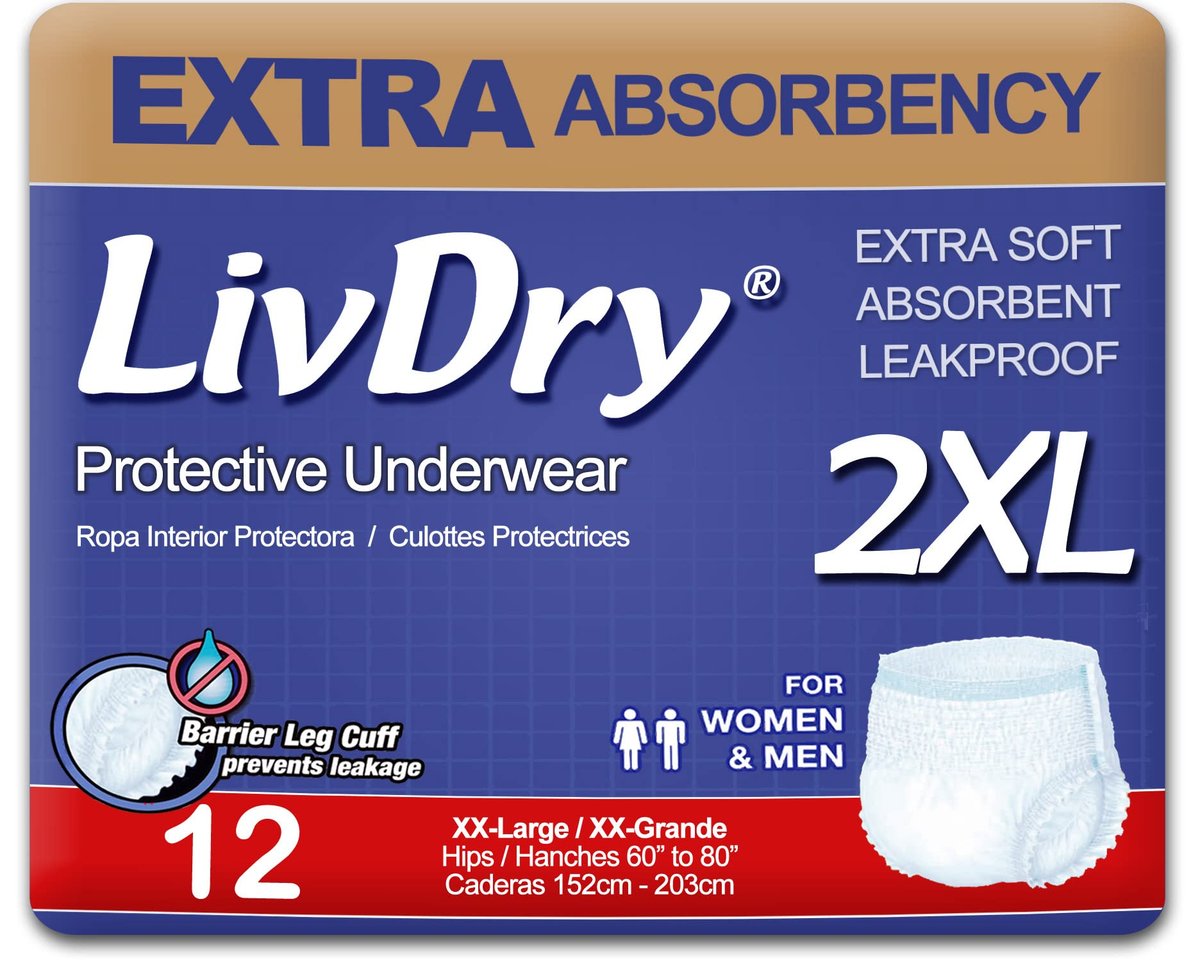 LivDry Adult XXL Incontinence Underwear, – Extra Absorbency: The advanced absorption core quickly locks away – Image 1