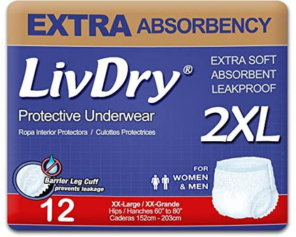 LivDry Adult XXL Incontinence Underwear, – Leak Protection: Elastic leg cuffs and a secure waistband provide a – Image 2