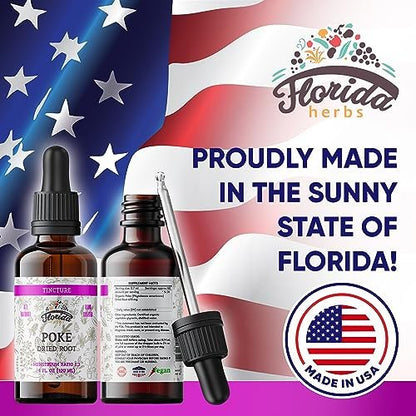 FLORIDA HERBS Organic Poke Root Tincture | Poke Extract Liquid for Immune & Lymphatic Support | Alcohol-Free, Vegan, Non-GMO Supplement | Made in USA | 2 Fl Oz