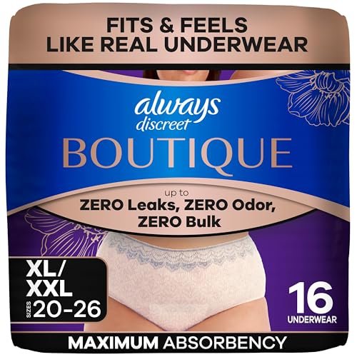 Always Discreet Boutique Black, Reimagined Adult Diapers for Women, Maximum Absorbency Incontinence and Postpartum Underwear Size XL/XXL, Fits and Feels Like Real Underwear, 16 Count - görsel 2