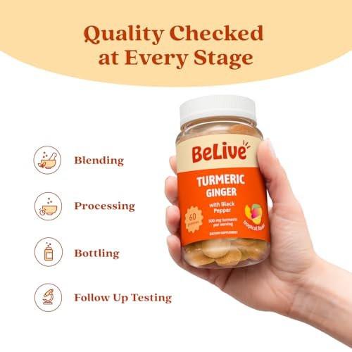 BeLive Turmeric and Ginger Gummies - 500mg - Joint and Mobility Support Supplement - Curcumin with Black Pepper for Enhanced Absorption - Gluten Free and Vegan - Tropical Flavor - 60 Count - görsel 7