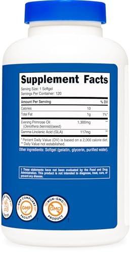 Nutricost Evening Primrose Oil 1,300mg, 120 Softgels - Cold Pressed, Non-GMO, Gluten Free, 120 Servings - görsel 8