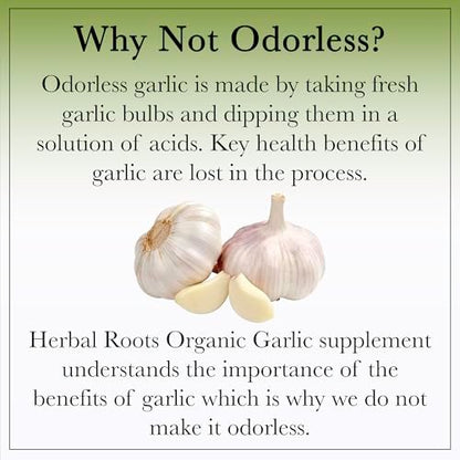 Herbal Roots Organic Whole Bulb Garlic Pills - Potent Extra Strength | 600 mg - 60 Organic Vegan Capsules
