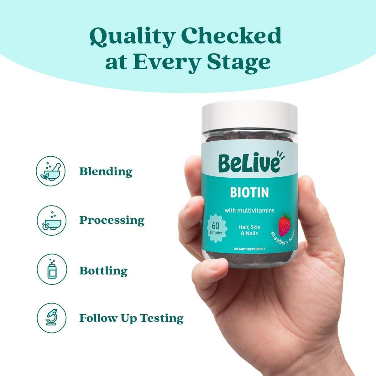 BeLive Biotin Gummies with MultiVitamins, Folate, Inositol – Supports Hair Growth, Healthy Skin & Nails – Vegan, Pectin Based – Strawberry Flavor (1) - görsel 13