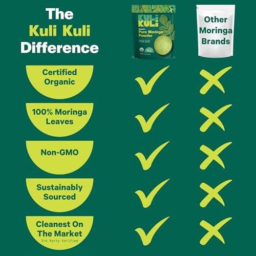 Kuli Kuli Moringa Oleifera Organic Leaf Powder & Green Smoothie, 100% Pure USDA Certified & Non-GMO Moringa Powder, Great with Smoothies, Tea, and Food - Single Pack, 10.6 oz - görsel 5