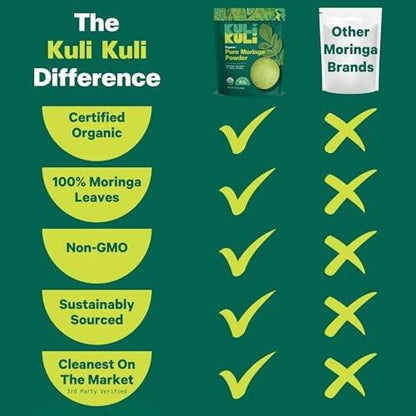Kuli Kuli Moringa Oleifera Organic Leaf Powder & Green Smoothie, 100% Pure USDA Certified & Non-GMO Moringa Powder, Great with Smoothies, Tea, and Food - Single Pack, 10.6 oz