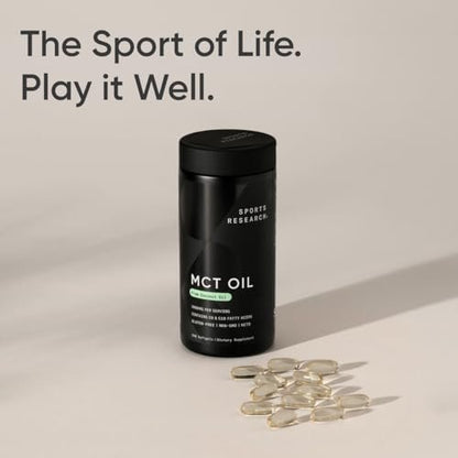 Sports Research® Coconut MCT Oil 3000mg - Keto Brain & Body Fuel - C8 + C10 MCT Oil from Coconut · Keto · Non-GMO - Gluten Free - 240 Softgels