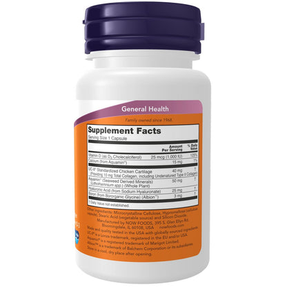 NOW Supplements, UC-II Advanced Joint Relief with Undenatured Type II Collagen, plus Hyaluronic Acid, Boron, Vitamin D-3, 60 Veg Capsules