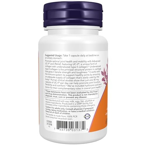 NOW Supplements, UC-II Advanced Joint Relief with Undenatured Type II Collagen, plus Hyaluronic Acid, Boron, Vitamin D-3, 60 Veg Capsules - görsel 6
