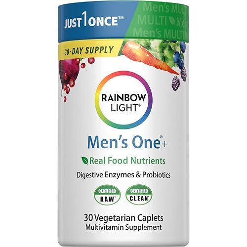 Rainbow Light Men's Multivitamin One + | 30 Caplets | Real Food Nutrients, Digestive Enzymes & Probiotics - görsel 1