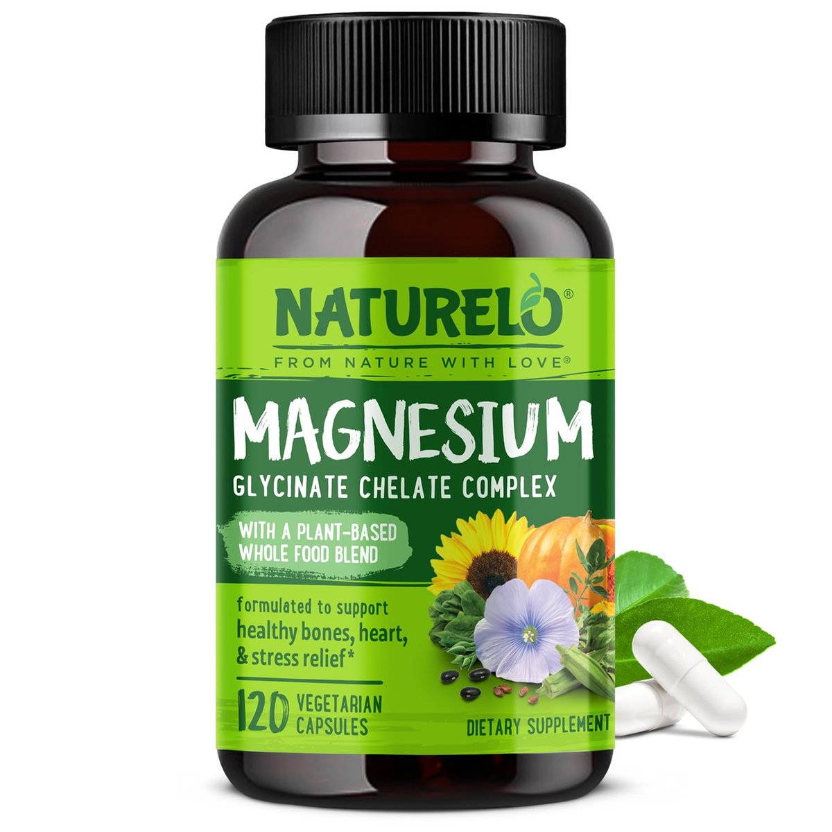 NATURELO Magnesium Glycinate Chelate Complex - 200 mg Magnesium with Organic Vegetables to Support Sleep, Calm, Muscle Cramp & Stress Relief - Gluten Free, Non GMO - 120 Capsules - görsel 11
