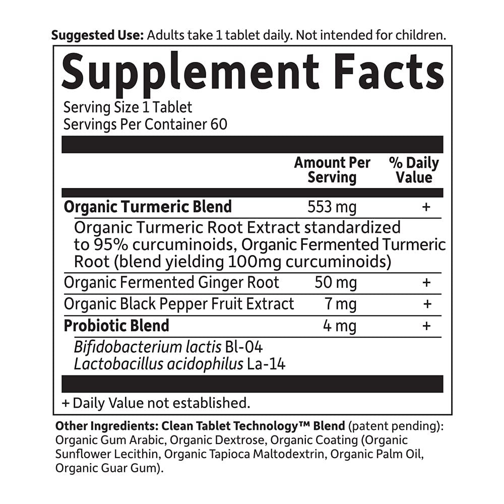 Garden of Life Organics Extra Strength Turmeric Inflammatory Response 60 Tablets - 100mg Curcumin (95% Curcuminoids) with Black Pepper, Probiotics, Organic Non-GMO Vegan Gluten Free Herbal Supplement - görsel 1