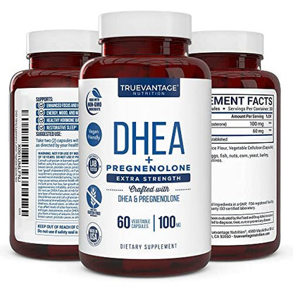 Truevantage Nutrition DHEA 100 mg with Pregnenolone 60 mg – Vegetable Capsules, Non-GMO