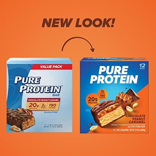 Pure Protein Chocolate Peanut Caramel Protein Bars – 20g Protein, 3g Sugar, 190 Calories (12 Count) Low Sugar High Protein Snack - Gluten Free - Perfect for a Healthy Snack - görsel 11