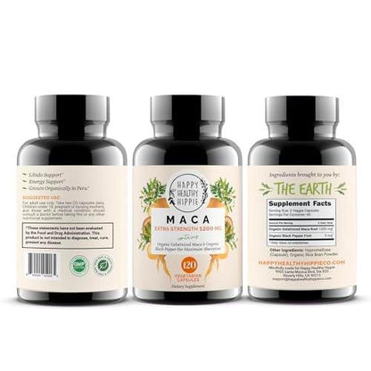 Organic Maca Root Capsules 1200 mg – Libido Booster for Women Fast Acting & Potent | Female Maca Supplement | Energy Pills from Peru | Includes Black Pepper for High Absorption | Vegan, 120 Ct