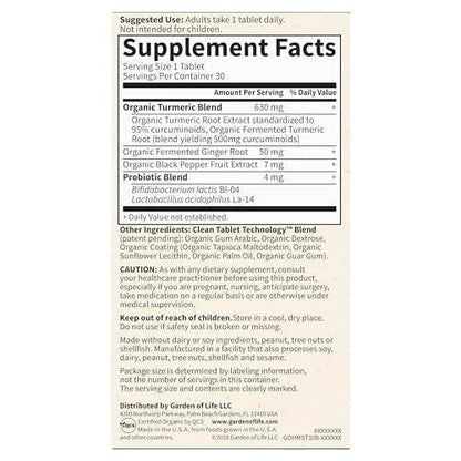 Garden of Life Organics Maximum Strength Turmeric Joints & Mobility Support 30 Tablets - 500mg Curcumin (95% Curcuminoids) Black Pepper - Organic Non-GMO Vegan & Gluten Free Herbal Supplements