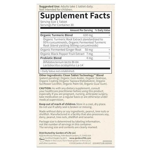Garden of Life Organics Maximum Strength Turmeric Joints & Mobility Support 30 Tablets - 500mg Curcumin (95% Curcuminoids) Black Pepper - Organic Non-GMO Vegan & Gluten Free Herbal Supplements - görsel 7