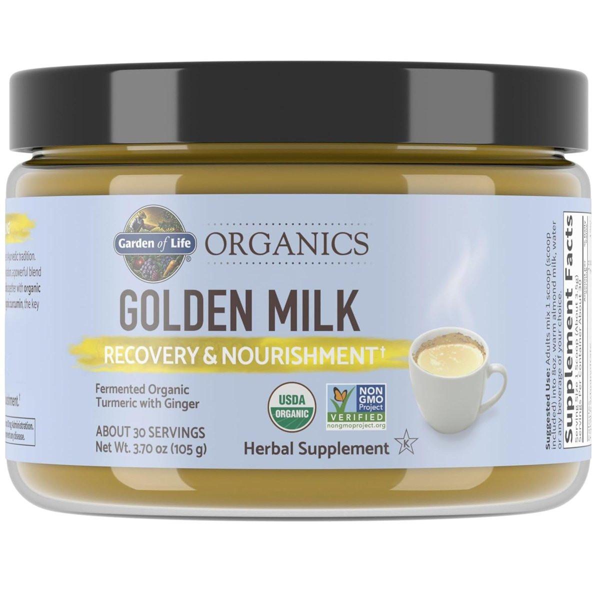 Garden of Life Organics Golden Milk Recovery & Nourishment Powder - 44mg Turmeric Curcumin (95% Curcuminoids), Ashwagandha - Organic Non-GMO Vegan & Gluten Free Herbal Supplements, 30 Servings - görsel 1