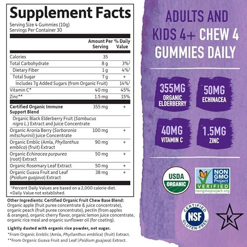 Garden of Life Organics Elderberry Gummies for Adults & Kids - Immune Support Supplement with Organic Fruit, Herbal Blend, Elderberry, Echinacea, Zinc, Vitamin C, 120 Vegan Gluten Free Gummies - görsel 9