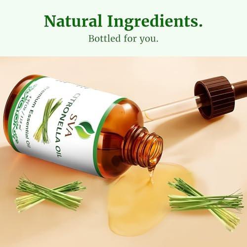 SVA Citronella Essential Oil – 4 Fl Oz – 100% Natural Citronella Oil - for Diffuser, Hair Care, Face, Skin Care, Aromatherapy, Scalp and Body Massage, Soap and Candle Making - with Dropper - görsel 2