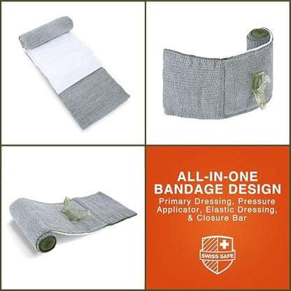 Swiss Safe 6 Inch Israeli Bandages Trauma Kit - Sterile Elastic Compression Bandage - Emergency Military IFAK - 6 inch, 2-Pack