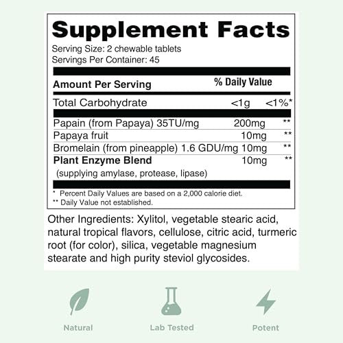 Yuve Naturals Chewable Papaya Enzymes - Sugar-Free Plant-Based Digestive Enzyme Complex for Gas, Bloating & Post-Meal Comfort - Vegan, Non-GMO, Gluten-Free - 90ct - görsel 7