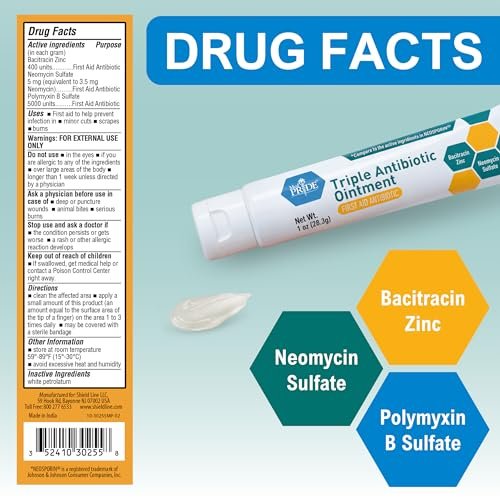 MED Pride Triple Antibiotic Ointment Tube 1 Oz 4-Pack, First Aid for Minor Wounds, Scratches, Abrasions, with Zinc, Neomycin, Polymyxin - görsel 6